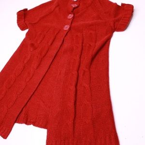 Girls Red Cable Knit Cardigan Sweater